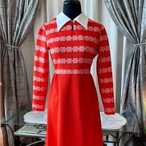 Vintage 70s Puritan Forever Young Red White Maxi Dress SZ Med/Large Back Zip VGC